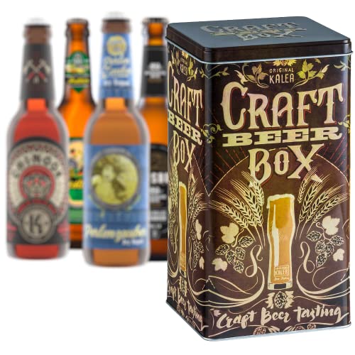 KALEA Bier-Box Metallbox mit 3D-Prägung 4 X 0.33 L Bierspezialitäten (Edition Craft Bier) von Kalea