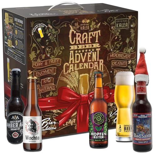 Kalea | Bier-Adventskalender | Edition Craft-Beer | Bestückung 2024 | 24 x 0,33l Craft Beer | inkl. Verkostungsglas | Biergeschenk zur Vorweihnachtszeit von Kalea