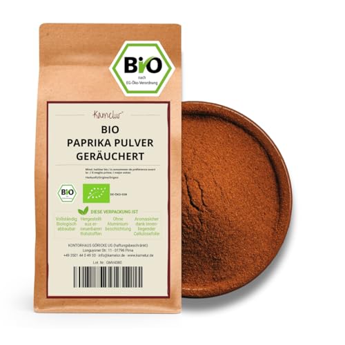 Kamelur 250g BIO Paprika edelsüß geräuchert - kalt geräuchertes BIO Paprikapulver, ohne Zusätze - smoked paprika in biologisch abbaubarer Verpackung von Kamelur