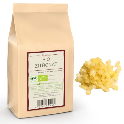 250g BIO Zitronat Würfel zum Backen – Zitronat BIO ohne Aroma-Zusatz – BIO Citronat in biologisch abbaubarer Verpackung von Kamelur