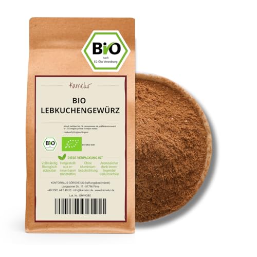 Kamelur 500g BIO Lebkuchengewürz zum Backen - aromatische Gewürzmischung für winterlichen Genuss, ohne Zusätze - ideal für Lebkuchen - Pfefferkuchengewürz in biologisch abbaubarer Verpackung von Kamelur
