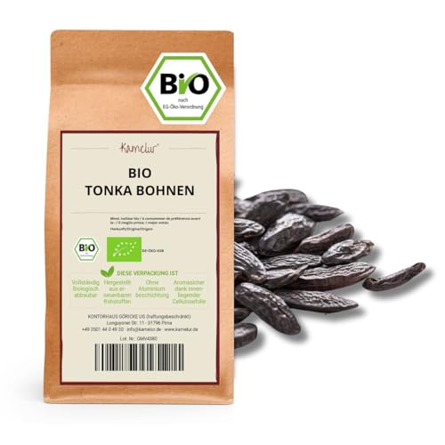 Kamelur 100g BIO Tonkabohnen ganz aus Brasilien - aromatische Tonkabohnen als Vanille Ersatz – Tonka Bohnen der Qualität A und ohne Zusätze in biologisch abbaubarer Verpackung von Kamelur