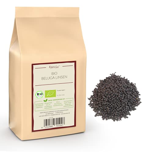 Kamelur 1kg BIO Beluga Linsen schwarz – getrocknete Hülsenfrüchte BIO ohne Zusätze – schwarze Linsen BIO in biologisch abbaubarer Verpackung von Kamelur