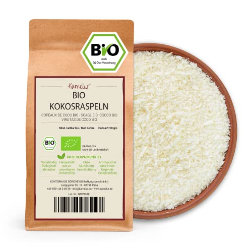 Kamelur 1kg BIO Kokosraspeln ohne Zuckerzusatz – Kokosflocken BIO ohne Zusätze – Kokosraspeln BIO in biologisch abbaubarer Verpackung von Kamelur