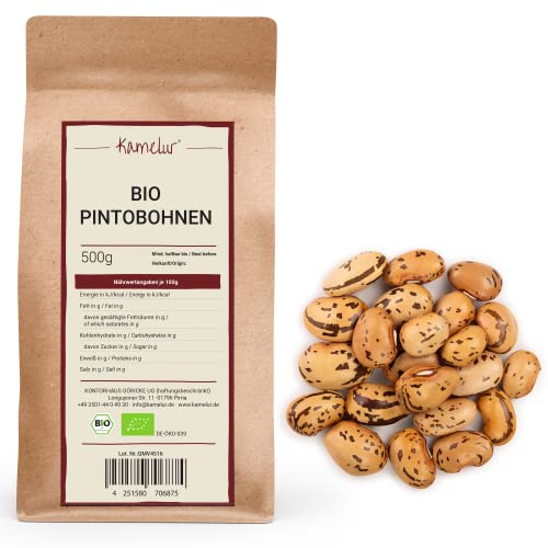 Kamelur 1kg BIO Pinto Bohnen getrocknet – Pintobohnen Wachtelbohnen BIO ohne Zusätze – getrocknete Bohnen Hülsenfrüchte in biologisch abbaubarer Verpackung von Kamelur