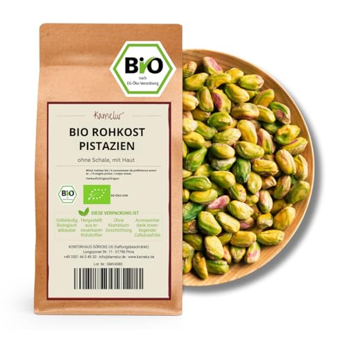 Kamelur 1kg BIO Pistazien ohne Schale und mit Haut - naturbelassene Pistazienkerne, geschält und ungesalzen von Kamelur