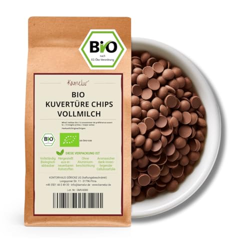 Kamelur 1kg Bio Kuvertüre Vollmilch 41% Chips - vollmilch BIO Couvertüredrops Schoko zart schmelzend optimal als Grundlage für Schokolade oder Pralinen von Kamelur