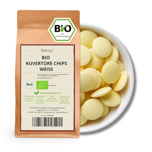 Kamelur 1kg Bio Kuvertüre Weiße Chips - weiße BIO Couvertürechips zart schmelzend optimal als Grundlage für Schokolade oder Pralinen von Kamelur