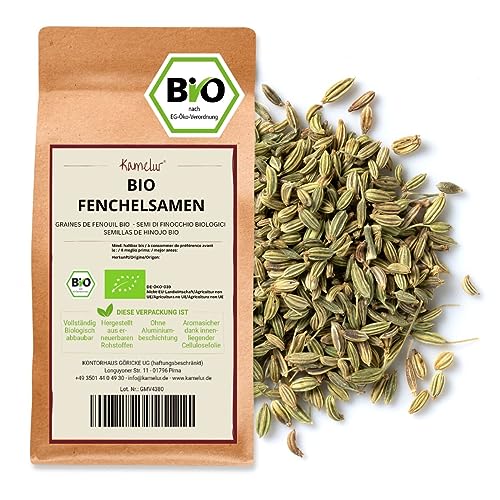 Kamelur 250g BIO Fenchelsamen ganz, ohne Zusätze - aromatischer Fenchel BIO ganz für BIO Fencheltee Fenchelsaat in umweltfreundlicher Verpackung von Kamelur