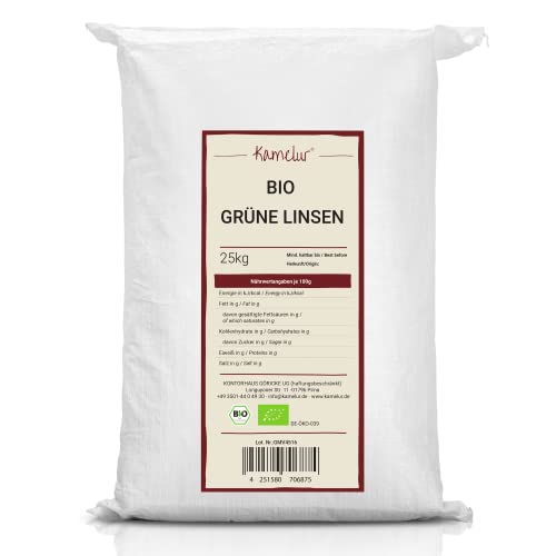 Kamelur 25kg BIO grüne Linsen getrocknet – getrocknete Hülsenfrüchte BIO ohne Zusätze – getrocknete Linsen grün in der Großpackung von Kamelur