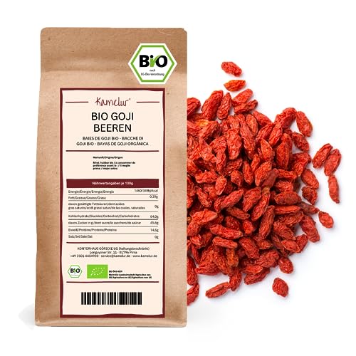 Kamelur 2kg getrocknete BIO Goji Beeren ohne Zusätze - Sonnengetrocknete Goji Beeren aus zertifiziert biologischem Anbau ungezuckert und ungeschwefelt als Snack oder als Zugabe für ein leckeres Müsli von Kamelur