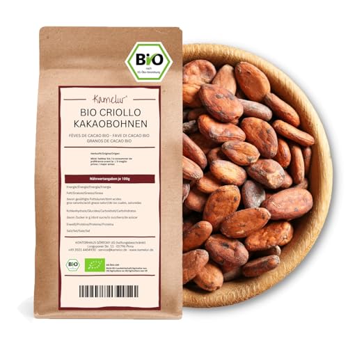 Kamelur 500g BIO Criollo Kakaobohnen - Rohkost - ganze Kakao Bohnen nicht geröstet, vegan und ohne Zusätze - biologisch abbaubare Verpackung von Kamelur