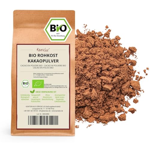 Kamelur 500g BIO Kakao Pulver aus besten Kakaobohnen - Rohkost - 100% reiner Kakao, BIO Kakaopulver stark entölt (11% Fett) - verpackt in biologisch abbaubarer Verpackung von Kamelur