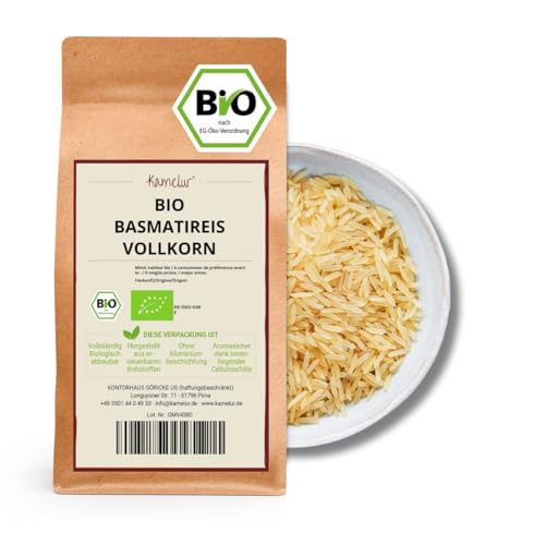 Kamelur Bio Basmati Reis Vollkorn (1kg) aromatischer Basmatireis BIO ohne Zusätze Naturreis Duftreis von Kamelur