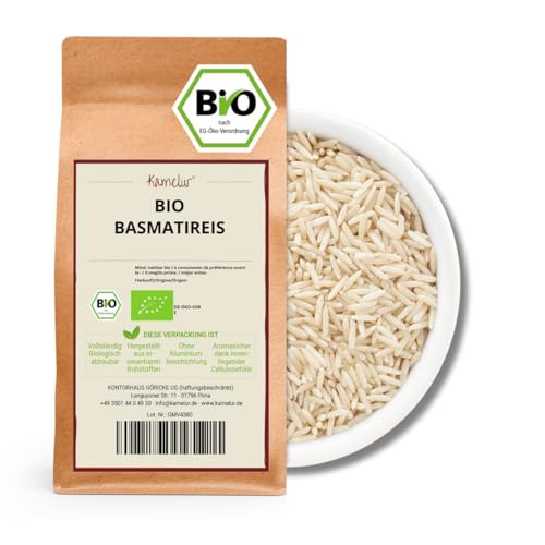 Kamelur Bio Basmati Reis geschält (500g) aromatischer Basmatireis BIO ohne Zusätze Naturreis Duftreis von Kamelur