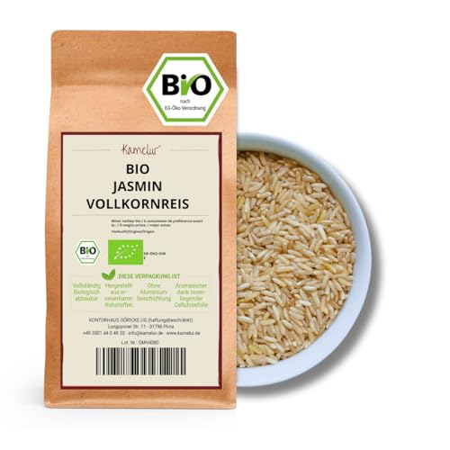 Kamelur Bio Jasminreis, Vollkorn (500g) aus biologischem Anbau- aromatischer Jasmin Reis BIO ohne Zusätze Naturreis Duftreis von Kamelur