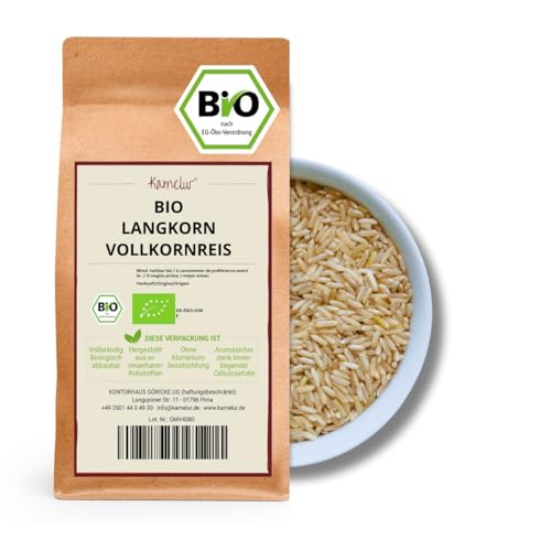 Kamelur Bio Langkornreis Vollkorn (5kg) – Langkorn Reis BIO & ungeschält ohne Zusätze – Naturreis Vollkornreis von Kamelur