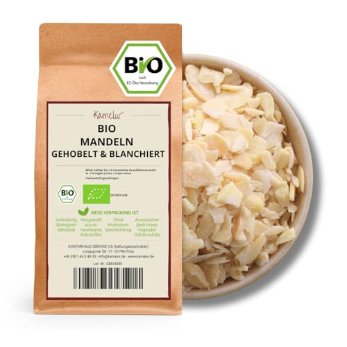 Kamelur Bio Mandeln gehobelt und blanchiert (100g), hochwertige BIO Mandeln zum backen aus kontrolliert biologischem Anbau von Kamelur