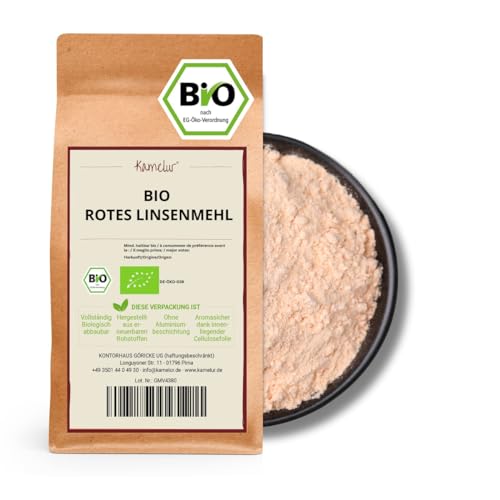 Kamelur Bio Rotes Linsenmehl (1kg) - Bio rote Linsen gemahlen, Mehlalternative aus kontrolliert biologischem Anbau von Kamelur