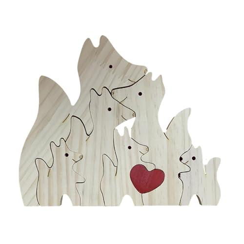 Kapaunn Personalisiertes Holzkunstpuzzle Der Wolffamilie Geschenk, Holz Wolf Tier Skulpturen Desktop Ornament Tischdekoration Ideen Für Weihnachts Jubiläum Geburtstag von Kapaunn