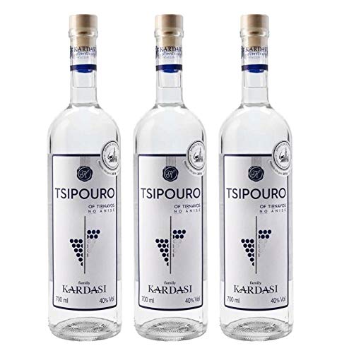 3x 0,7l Tsipouro Tirnavou ohne Anis 40% Vol. Kardasi | Griechischer Tresterbrand | 100% Destillat + 20ml Jassas Olivenöl von Kardasi