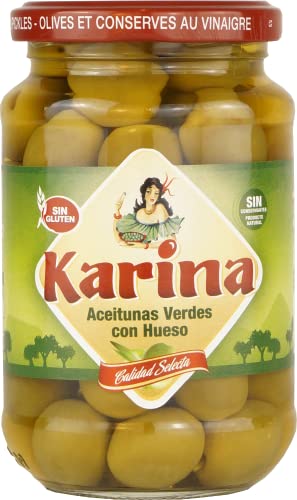 Karina Grüne Manzanilla-Oliven mit Stein, Glas, 1er Pack (1 x 200 g) von Karina