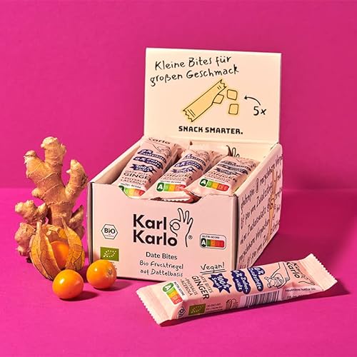 Karl Karlo Fruchtriegel Ingwer - 12 x 35g | Vegane Süßigkeiten auf Dattelbasis | Veganer Snack ohne Zusatzstoffe, glutenfrei, Nutri Score A von Karl Karlo