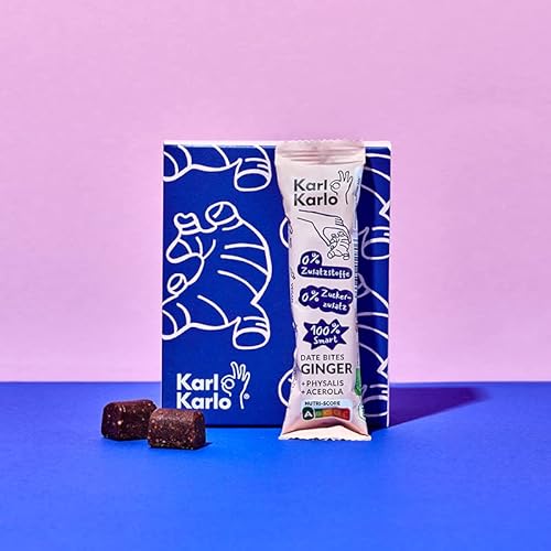 Karl Karlo Fruchtriegel Ingwer - 6 x 35g | Vegane Süßigkeiten auf Dattelbasis | Veganer Snack ohne Zusatzstoffe, glutenfrei, Nutri Score A von Karl Karlo