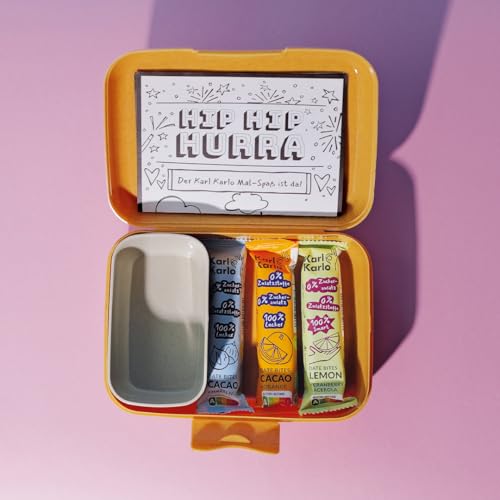 Karl Karlo Fruchtriegel Probierpaket Zitrone, Orange und Haselnuss - 3 x 35g | Koziol Lunchbox | Vegane Süßigkeiten auf Dattelbasis | Veganer Snack ohne Zusatzstoffe, glutenfrei und Nutri Score A von Karl Karlo