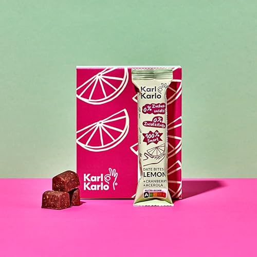 Karl Karlo Fruchtriegel Zitrone - 6 x 35g | Vegane Süßigkeiten auf Dattelbasis | Veganer Snack ohne Zusatzstoffe, glutenfrei | getrocknete Cranberries, Acerola von Karl Karlo