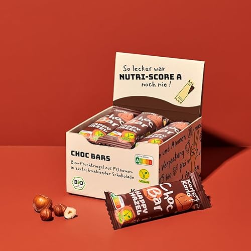 Karl Karlo Schokoriegel Bio - Choc Bars, Haselnuss | Bio Schokolade mit Nutri-Score A auf Pflaumenbasis | 100% Bio-Zutaten, Frei von Zusatzstoffen & Aromen, recyclefähige Verpackung | 12er Box von Karl Karlo