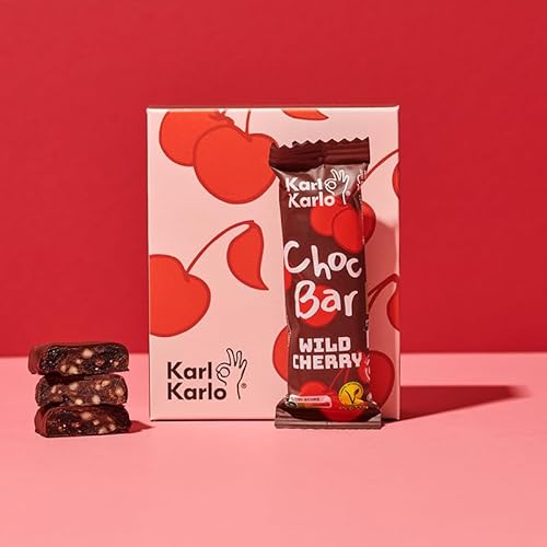 Karl Karlo Schokoriegel Bio - Choc Bars, Wild Cherry | Bio Schokolade mit Nutri-Score A auf Pflaumenbasis | 100% Bio-Zutaten, Frei von Zusatzstoffen & Aromen, recyclefähige Verpackung | 6er Box von Karl Karlo