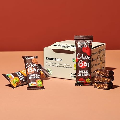 Karl Karlo Schokoriegel Bio - Choc Bars Probierpaket | Bio Schokolade mit Nutri-Score A auf Pflaumenbasis | 100% Bio-Zutaten, Frei von Zusatzstoffen & Aromen, recyclefähige Verpackung | 12er Box von Karl Karlo