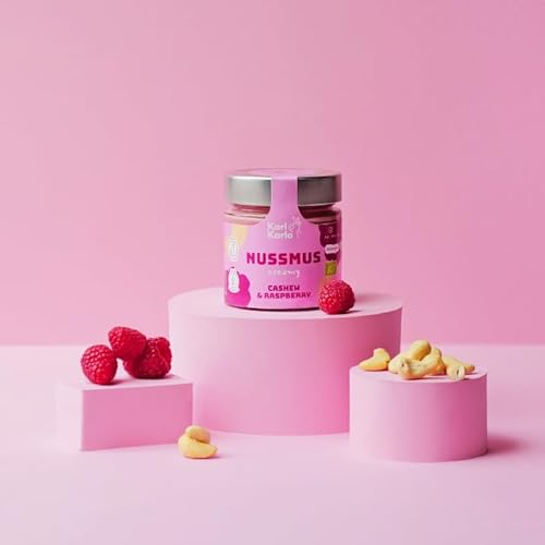 Karl Karlo Bio Nussmus Cashew & Himbeere | 100% natürliche Bio-Zutaten, Vegan und Ohne Palmöl | Fruchtig, cremiges Cashewmus mit getrockneten Himbeeren | Ideal als Brotaufstrich, Topping & Naschen von Karl Karlo