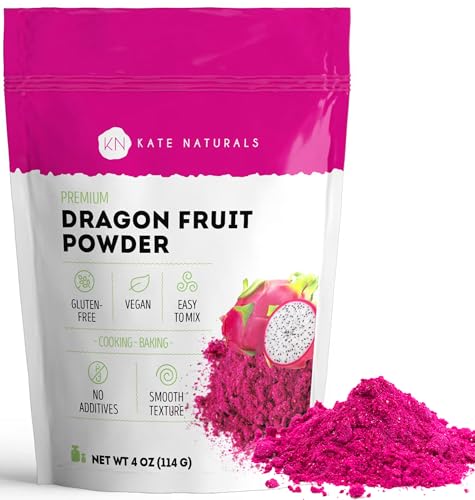 Dragonfruchtpulver (118 g) von Kate Naturals Natürliches, leckeres veganes, glutenfreies Nährstoffdichtes Geschmacksverstärkendes Pulver zum Kochen, Backen. von Kate Naturals