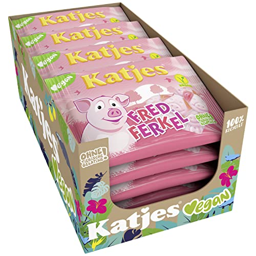 Katjes Fred Ferkel – Kultige Schaumzucker Süßigkeiten Schweinchen-Form – Leckere vegane Nascherei ohne tierische Gelatine – Mit Erdbeer, Kirsche- und Himbeergeschmack, 16 x 200 g von Katjes