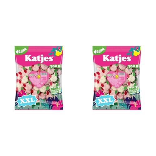 Katjes Grün-Ohr Hase Großpackung – Schaumzucker mit Fruchtgummi in Häschen-Form, fruchtiger Mix in unterschiedlichen Geschmacksrichtungen, vegan, 700 g (Packung mit 2) von Katjes