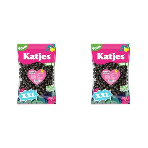 Katjes Katzen Pfötchen Großpackung (1 x 700 g) – Würzig-süßes Lakritz in kleiner runder Form – Herrlich weiche Konsistenz – Natürlich Vegan (Packung mit 2) von Katjes