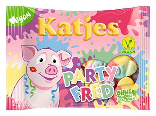 Katjes Party Fred – Fruchtig bunte Schaumzucker Süßigkeit – Himbeere, Apfel, Pfirsich, Traube, Pflaume und Erdbeer-Sahne – Saulecker und natürlich veggie (1 x 175g) von Katjes