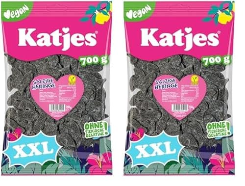 Katjes Salzige Heringe - Großpackung mit salzigem Lakritz, süß-salzige Lakritz-Fische mit Salmiaksalz verfeinert, der Klassiker jetzt in vegan, 1 x 700 g (Packung mit 2) von Katjes