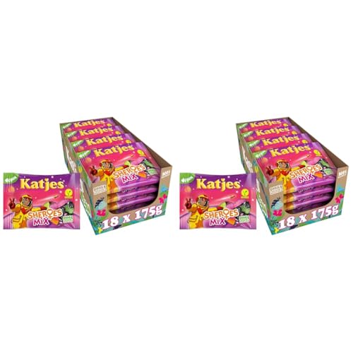 Katjes Sheroes Vorratspack – Vorrats-Box mit Fruchtgummi, Schaumzucker und Lakritz in vielen Formen und Farben, vegan, 18 x 175 g (Packung mit 2) von Katjes