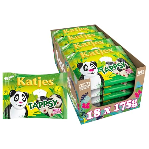 Katjes Tappsy Vorratspack – Schaumzucker mit Lakritz und Fruchtgummi, in süßer Pandabären-Form, vegan, 18x175 g von Katjes