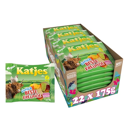 Katjes Tierisch beste Freunde Vorratspack – vielfältige, süße und unvergessliche Fruchtgummi - Vorrats -Box in sechs fruchtigen Geschmackssorten, ohne tierische Gelatine, vegan, 22 x 175 g von Katjes