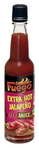 Fuego - Jalapeño Sauce Extra HOT | Extraschärfe zum Verfeinern von Fleisch, Gemüse | Zum Würzen von Saucen und Dips | Vegan, ohne Geschmacksverstärker | 100 ml in der Glasflasche von Fuego