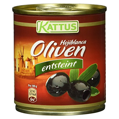 Kattus - Schwarze Hojiblanca Oliven ohne Stein | Ideal zu Pizza, Pasta oder Salaten | 85 g in der Dose von Kattus