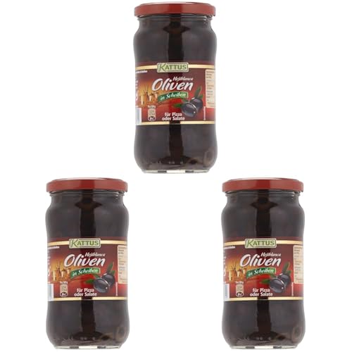 Kattus Spanische Schwarze Oliven, in Scheiben, 3er Pack (1 x 345 g) von Kattus