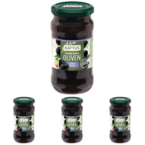 Kattus Spanische schwarze Oliven, entsteint, 160 g (Packung mit 4) von Kattus