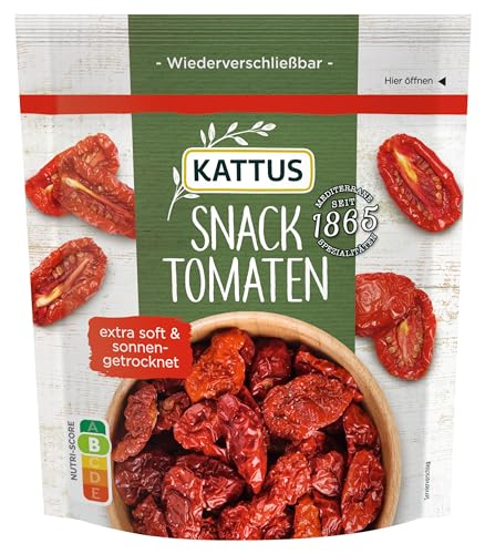 Kattus - getrocknete Snacktomaten - verzehrfertige, sonnengereifte Tomaten, in wiederverschließbarem Beutel, für Salate, Pasta, Pizza und Co. - 100 g im Beutel von Kattus