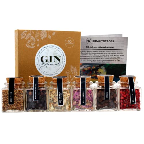 Kb KRAUTBERGER BIO Gin Botanicals Geschenkset Gin I 6 Premium Gin Gewürze DIY Geschenk Vatertagsgeschenk Gin Zusätze I Geschenkbox Gin Gewürze in Bio-Qualität Gin Geschenkidee Muttertag von Kb KRAUTBERGER