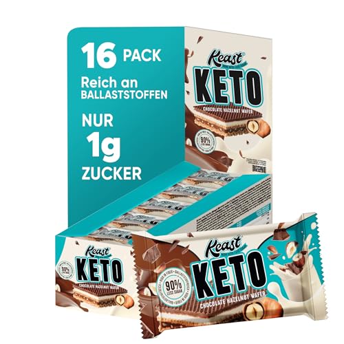 KEAST Keto Haselnuss Waffel – Köstlicher zuckerfreier Schokoladen-Haselnuss-Wafer – Low-Carb-Riegel – Diätfreundlicher Keto-Snack – Zuckerfreier Genuss – Keto Riegel 16x25g von Keast